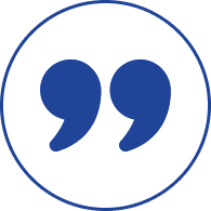 Blue and white quotation mark symbol.