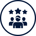 Three people with a star above the center figure.