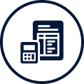 Icon of a calculator and a document symbolizing financial tasks.
