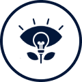 A stylized light bulb with leaves symbolizing eco-friendly ideas.